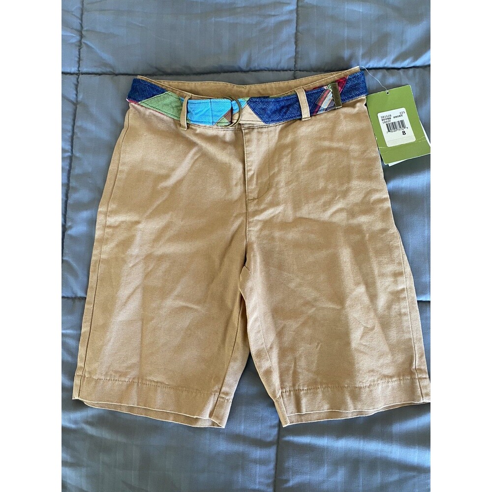 NWT Unisex KC parker woven tan khaki shorts adjustable waist w/belt SZ 8